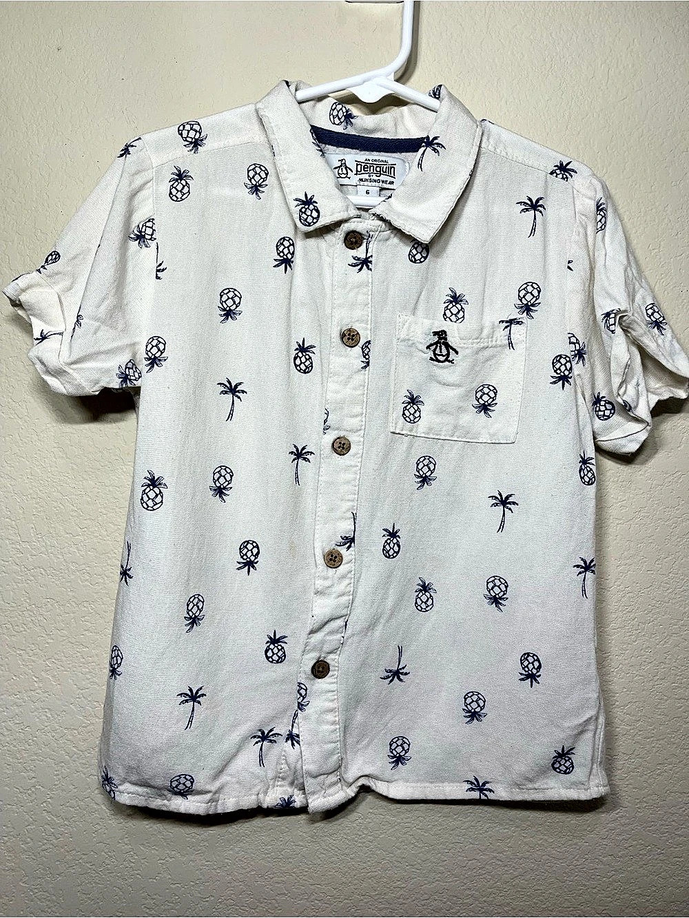 Original Penguin Boys Size 6 Pineapple Palm Tree Button Up Shirt